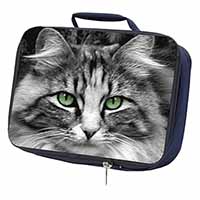 Gorgeous Green Eyes Cat Navy Insulated School Lunch Box/Picnic Bag