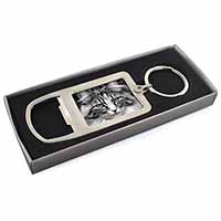 Gorgeous Green Eyes Cat Chrome Metal Bottle Opener Keyring in Box