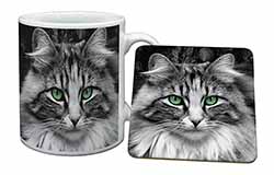 Gorgeous Green Eyes Cat Mug and Coaster Set