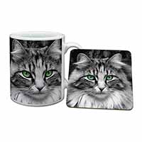 Gorgeous Green Eyes Cat Mug and Coaster Set