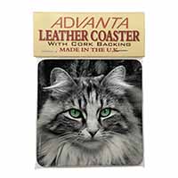 Gorgeous Green Eyes Cat Single Leather Photo Coaster