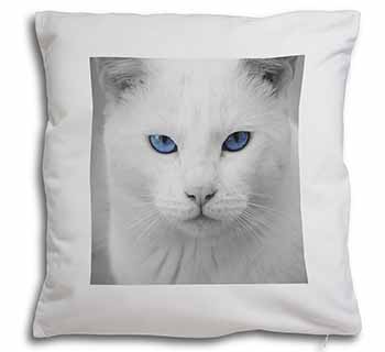 Blue Eyed White Cat Soft White Velvet Feel Scatter Cushion