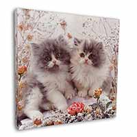Persian Kittens by Roses Square Canvas 12"x12" Wall Art Picture Print