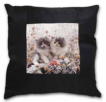 Persian Kittens by Roses Black Satin Feel Scatter Cushion