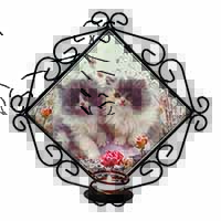 Persian Kittens by Roses Wrought Iron Wall Art Candle Holder
