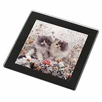 Persian Kittens by Roses Black Rim High Quality Glass Coaster