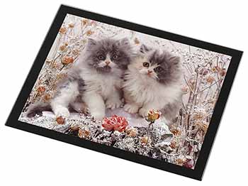 Persian Kittens by Roses Black Rim High Quality Glass Placemat