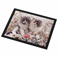 Persian Kittens by Roses Black Rim High Quality Glass Placemat