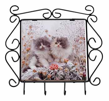 Persian Kittens by Roses Wrought Iron Key Holder Hooks