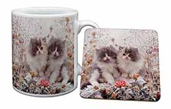 Persian Kittens by Roses Mug and Coaster Set