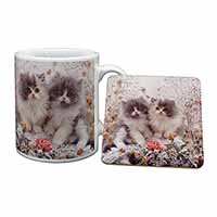 Persian Kittens by Roses Mug and Coaster Set