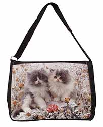 Persian Kittens by Roses Large Black Laptop Shoulder Bag School/College