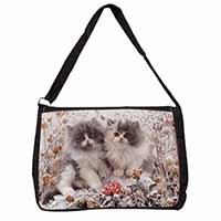 Persian Kittens by Roses Large Black Laptop Shoulder Bag School/College