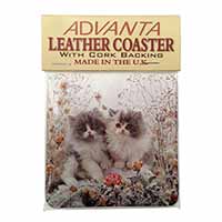 Persian Kittens by Roses Single Leather Photo Coaster