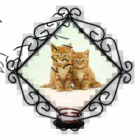 Ginger Kittens Wrought Iron Wall Art Candle Holder