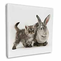 Silver Grey Cat and Rabbit Square Canvas 12"x12" Wall Art Picture Print