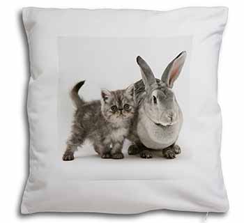 Silver Grey Cat and Rabbit Soft White Velvet Feel Scatter Cushion