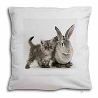 Silver Grey Cat and Rabbit Soft White Velvet Feel Scatter Cushion