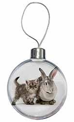 Silver Grey Cat and Rabbit Christmas Bauble