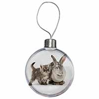 Silver Grey Cat and Rabbit Christmas Bauble