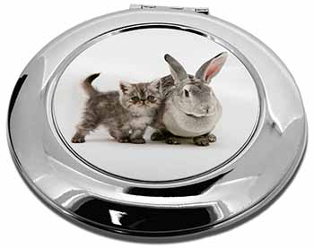 Silver Grey Cat and Rabbit Make-Up Round Compact Mirror