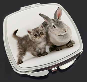 Silver Grey Cat and Rabbit Make-Up Compact Mirror