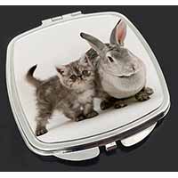 Silver Grey Cat and Rabbit Make-Up Compact Mirror
