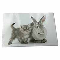 Large Glass Cutting Chopping Board Silver Grey Cat and Rabbit