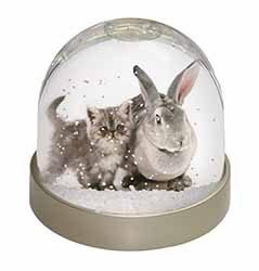Silver Grey Cat and Rabbit Snow Globe Photo Waterball