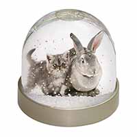 Silver Grey Cat and Rabbit Snow Globe Photo Waterball
