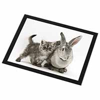 Silver Grey Cat and Rabbit Black Rim High Quality Glass Placemat