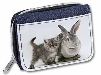 Silver Grey Cat and Rabbit Unisex Denim Purse Wallet