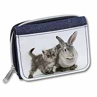 Silver Grey Cat and Rabbit Unisex Denim Purse Wallet