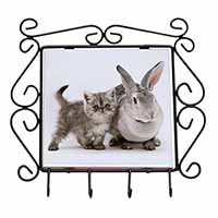 Silver Grey Cat and Rabbit Wrought Iron Key Holder Hooks