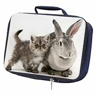 Silver Grey Cat and Rabbit Navy Insulated School Lunch Box/Picnic Bag