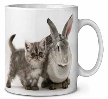 Silver Grey Cat and Rabbit Ceramic 10oz Coffee Mug/Tea Cup