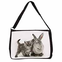 Silver Grey Cat and Rabbit Large Black Laptop Shoulder Bag School/College