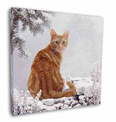 Ginger Winter Snow Cat Square Canvas 12"x12" Wall Art Picture Print