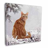 Ginger Winter Snow Cat Square Canvas 12"x12" Wall Art Picture Print