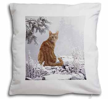Ginger Winter Snow Cat Soft White Velvet Feel Scatter Cushion