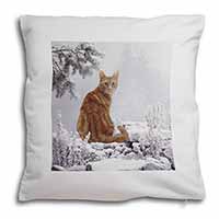 Ginger Winter Snow Cat Soft White Velvet Feel Scatter Cushion