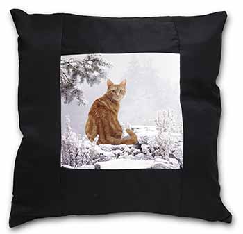 Ginger Winter Snow Cat Black Satin Feel Scatter Cushion