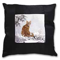 Ginger Winter Snow Cat Black Satin Feel Scatter Cushion