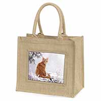 Ginger Winter Snow Cat Natural/Beige Jute Large Shopping Bag