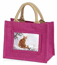 Ginger Winter Snow Cat Little Girls Small Pink Jute Shopping Bag