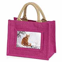 Ginger Winter Snow Cat Little Girls Small Pink Jute Shopping Bag