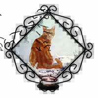 Ginger Winter Snow Cat Wrought Iron Wall Art Candle Holder