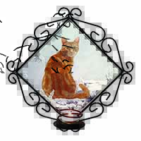 Ginger Winter Snow Cat Wrought Iron Wall Art Candle Holder