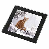 Ginger Winter Snow Cat Black Rim High Quality Glass Coaster