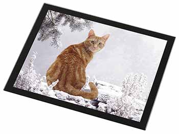 Ginger Winter Snow Cat Black Rim High Quality Glass Placemat